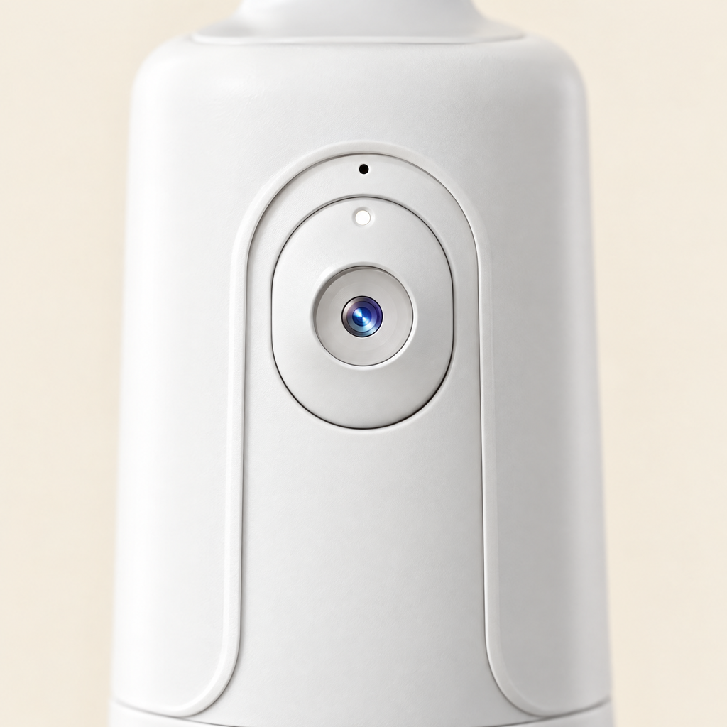 Nahaufnahme der Kameralinse zur Gesichtserkennung am Face-Tracking Halter