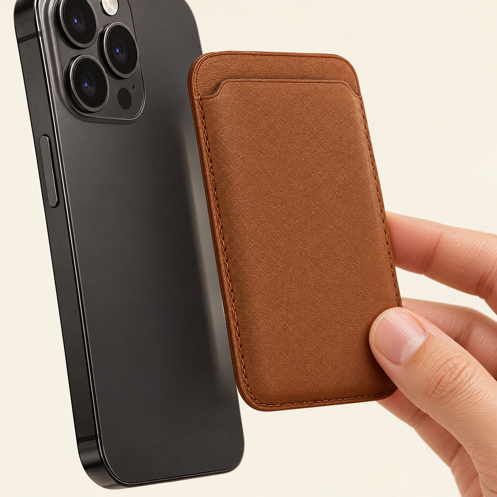 Der Kartenhalter wird magnetisch vom Smartphone abgenommen