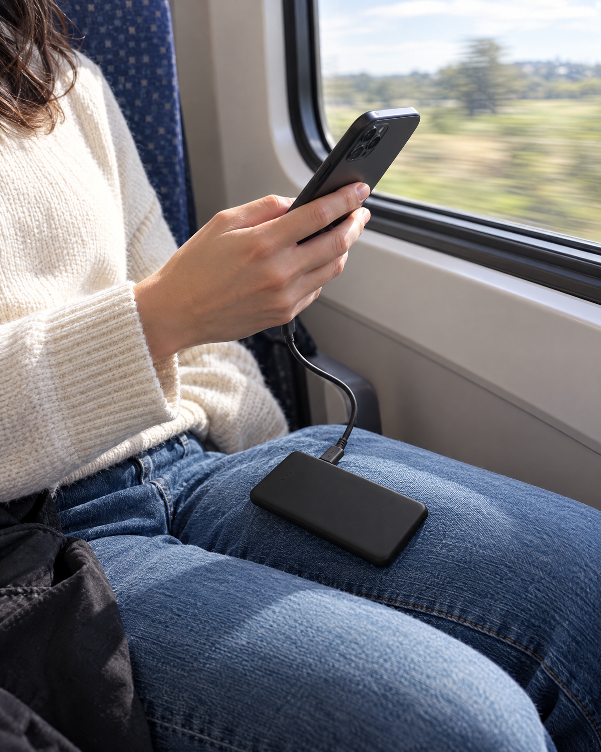 Powerbank laedt ein Smartphone unterwegs